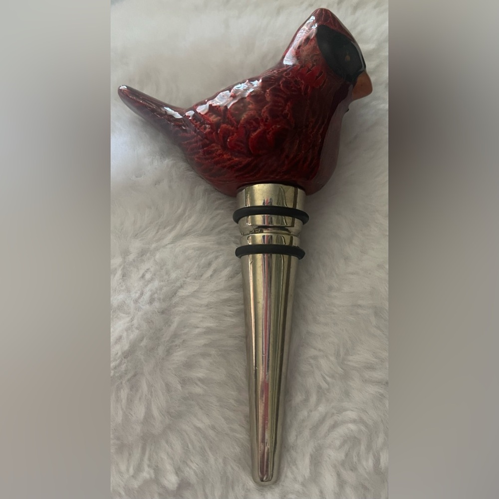 Pottery Barn Red Cardinal Wine Stopper With Box Barware Hostess Gift Wine Lover